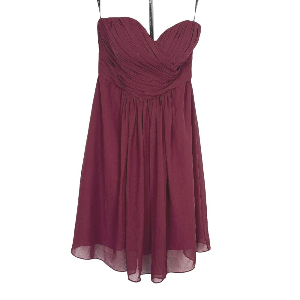 Bill Levkoff Strapless Dress Women's Size 8 Burgundy Chiffon Formal Cocktail‎